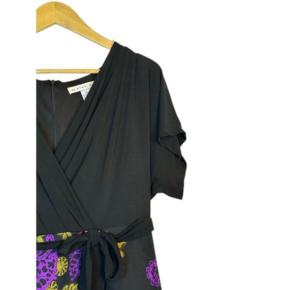 AA Studio AA Women's Boho Faux Wrap V-Neck short Sleeve Dress Size 12 Black NWOT - Picture 4 of 8